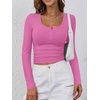 image:imageANRABESS Womens Long Sleeve Henley Tops Ribbed Knit Slim Fitted Trendy T Shirt Basic Tees Layer 2026 Fall Fashion OutfitsHot Pink