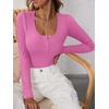 image:imageANRABESS Womens Long Sleeve Henley Tops Ribbed Knit Slim Fitted Trendy T Shirt Basic Tees Layer 2026 Fall Fashion OutfitsHot Pink