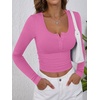 image:imageANRABESS Womens Long Sleeve Henley Tops Ribbed Knit Slim Fitted Trendy T Shirt Basic Tees Layer 2026 Fall Fashion OutfitsHot Pink