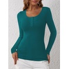 image:imageANRABESS Womens Long Sleeve Henley Tops Ribbed Knit Slim Fitted Trendy T Shirt Basic Tees Layer 2026 Fall Fashion OutfitsLake Green