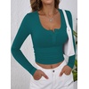 image:imageANRABESS Womens Long Sleeve Henley Tops Ribbed Knit Slim Fitted Trendy T Shirt Basic Tees Layer 2026 Fall Fashion OutfitsLake Green