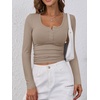 image:imageANRABESS Womens Long Sleeve Henley Tops Ribbed Knit Slim Fitted Trendy T Shirt Basic Tees Layer 2026 Fall Fashion OutfitsLight Khaki
