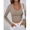 image:imageANRABESS Womens Long Sleeve Henley Tops Ribbed Knit Slim Fitted Trendy T Shirt Basic Tees Layer 2026 Fall Fashion OutfitsLight Khaki