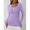 image:imageANRABESS Womens Long Sleeve Henley Tops Ribbed Knit Slim Fitted Trendy T Shirt Basic Tees Layer 2026 Fall Fashion OutfitsLight Purple