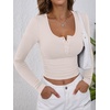 image:imageANRABESS Womens Long Sleeve Henley Tops Ribbed Knit Slim Fitted Trendy T Shirt Basic Tees Layer 2026 Fall Fashion OutfitsParchment