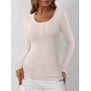 image:imageANRABESS Womens Long Sleeve Henley Tops Ribbed Knit Slim Fitted Trendy T Shirt Basic Tees Layer 2026 Fall Fashion OutfitsParchment