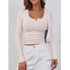 image:imageANRABESS Womens Long Sleeve Henley Tops Ribbed Knit Slim Fitted Trendy T Shirt Basic Tees Layer 2026 Fall Fashion OutfitsParchment