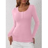 image:imageANRABESS Womens Long Sleeve Henley Tops Ribbed Knit Slim Fitted Trendy T Shirt Basic Tees Layer 2026 Fall Fashion OutfitsPink