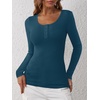 image:imageANRABESS Womens Long Sleeve Henley Tops Ribbed Knit Slim Fitted Trendy T Shirt Basic Tees Layer 2026 Fall Fashion OutfitsTeal Blue