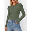 image:imageANRABESS Womens Puff Long Sleeve Shirts Comfy Stretchy Ribbed Knit Fitted Tops Trendy Fall Winter Tee for Work amp CasualArmy Green