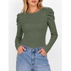 image:imageANRABESS Womens Puff Long Sleeve Shirts Comfy Stretchy Ribbed Knit Fitted Tops Trendy Fall Winter Tee for Work amp CasualArmy Green