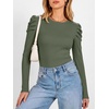 image:imageANRABESS Womens Puff Long Sleeve Shirts Comfy Stretchy Ribbed Knit Fitted Tops Trendy Fall Winter Tee for Work amp CasualArmy Green