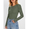 image:imageANRABESS Womens Puff Long Sleeve Shirts Comfy Stretchy Ribbed Knit Fitted Tops Trendy Fall Winter Tee for Work amp CasualArmy Green