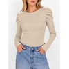 image:imageANRABESS Womens Puff Long Sleeve Shirts Comfy Stretchy Ribbed Knit Fitted Tops Trendy Fall Winter Tee for Work amp CasualBeige