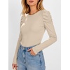 image:imageANRABESS Womens Puff Long Sleeve Shirts Comfy Stretchy Ribbed Knit Fitted Tops Trendy Fall Winter Tee for Work amp CasualBeige