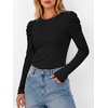 image:imageANRABESS Womens Puff Long Sleeve Shirts Comfy Stretchy Ribbed Knit Fitted Tops Trendy Fall Winter Tee for Work amp CasualBlack