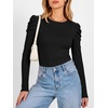 image:imageANRABESS Womens Puff Long Sleeve Shirts Comfy Stretchy Ribbed Knit Fitted Tops Trendy Fall Winter Tee for Work amp CasualBlack