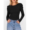 image:imageANRABESS Womens Puff Long Sleeve Shirts Comfy Stretchy Ribbed Knit Fitted Tops Trendy Fall Winter Tee for Work amp CasualBlack