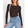 image:imageANRABESS Womens Puff Long Sleeve Shirts Comfy Stretchy Ribbed Knit Fitted Tops Trendy Fall Winter Tee for Work amp CasualCoffee
