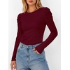 image:imageANRABESS Womens Puff Long Sleeve Shirts Comfy Stretchy Ribbed Knit Fitted Tops Trendy Fall Winter Tee for Work amp CasualDeep Red