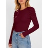 image:imageANRABESS Womens Puff Long Sleeve Shirts Comfy Stretchy Ribbed Knit Fitted Tops Trendy Fall Winter Tee for Work amp CasualDeep Red