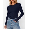 image:imageANRABESS Womens Puff Long Sleeve Shirts Comfy Stretchy Ribbed Knit Fitted Tops Trendy Fall Winter Tee for Work amp CasualNavy Blue