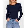 image:imageANRABESS Womens Puff Long Sleeve Shirts Comfy Stretchy Ribbed Knit Fitted Tops Trendy Fall Winter Tee for Work amp CasualNavy Blue