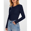 image:imageANRABESS Womens Puff Long Sleeve Shirts Comfy Stretchy Ribbed Knit Fitted Tops Trendy Fall Winter Tee for Work amp CasualNavy Blue