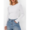 image:imageANRABESS Womens Puff Long Sleeve Shirts Comfy Stretchy Ribbed Knit Fitted Tops Trendy Fall Winter Tee for Work amp CasualWhite