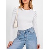 image:imageANRABESS Womens Puff Long Sleeve Shirts Comfy Stretchy Ribbed Knit Fitted Tops Trendy Fall Winter Tee for Work amp CasualWhite