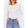 image:imageANRABESS Womens Puff Long Sleeve Shirts Comfy Stretchy Ribbed Knit Fitted Tops Trendy Fall Winter Tee for Work amp CasualWhite