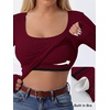 image:imageANRABESS Womens Tops Long Sleeve Shirt Built in Bra  Square NeckSoft Stretchy TextureRibbed Knit Slim Fit tees Casual Everyday Going Out Fall Winter Season LayerWine Red
