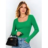 image:imageANRABESS Womens Tops Long Sleeve Shirt Built in Bra  Square NeckSoft Stretchy TextureRibbed Knit Slim Fit tees Casual Everyday Going Out Fall Winter Season LayerGreen