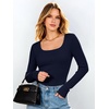 image:imageANRABESS Womens Tops Long Sleeve Shirt Built in Bra  Square NeckSoft Stretchy TextureRibbed Knit Slim Fit tees Casual Everyday Going Out Fall Winter Season LayerNavy Blue