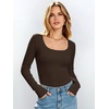 image:imageANRABESS Womens Tops Long Sleeve Shirt Built in Bra  Square NeckSoft Stretchy TextureRibbed Knit Slim Fit tees Casual Everyday Going Out Fall Winter Season LayerCoffee