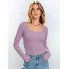 image:imageANRABESS Womens Tops Long Sleeve Shirt Built in Bra  Square NeckSoft Stretchy TextureRibbed Knit Slim Fit tees Casual Everyday Going Out Fall Winter Season LayerPurple