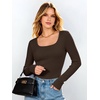 image:imageANRABESS Womens Tops Long Sleeve Shirt Built in Bra  Square NeckSoft Stretchy TextureRibbed Knit Slim Fit tees Casual Everyday Going Out Fall Winter Season LayerCoffee