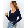 image:imageANRABESS Womens Tops Long Sleeve Shirt Built in Bra  Square NeckSoft Stretchy TextureRibbed Knit Slim Fit tees Casual Everyday Going Out Fall Winter Season LayerNavy Blue
