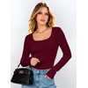 image:imageANRABESS Womens Tops Long Sleeve Shirt Built in Bra  Square NeckSoft Stretchy TextureRibbed Knit Slim Fit tees Casual Everyday Going Out Fall Winter Season LayerWine Red