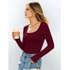 image:imageANRABESS Womens Tops Long Sleeve Shirt Built in Bra  Square NeckSoft Stretchy TextureRibbed Knit Slim Fit tees Casual Everyday Going Out Fall Winter Season LayerWine Red
