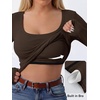 image:imageANRABESS Womens Tops Long Sleeve Shirt Built in Bra  Square NeckSoft Stretchy TextureRibbed Knit Slim Fit tees Casual Everyday Going Out Fall Winter Season LayerCoffee