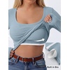 image:imageANRABESS Womens Tops Long Sleeve Shirt Built in Bra  Square NeckSoft Stretchy TextureRibbed Knit Slim Fit tees Casual Everyday Going Out Fall Winter Season LayerGrey Blue