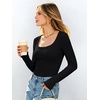 image:imageANRABESS Womens Tops Long Sleeve Shirt Built in Bra  Square NeckSoft Stretchy TextureRibbed Knit Slim Fit tees Casual Everyday Going Out Fall Winter Season LayerBlack