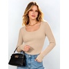 image:imageANRABESS Womens Tops Long Sleeve Shirt Built in Bra  Square NeckSoft Stretchy TextureRibbed Knit Slim Fit tees Casual Everyday Going Out Fall Winter Season LayerLight Beige