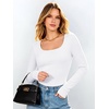 image:imageANRABESS Womens Tops Long Sleeve Shirt Built in Bra  Square NeckSoft Stretchy TextureRibbed Knit Slim Fit tees Casual Everyday Going Out Fall Winter Season LayerWhite