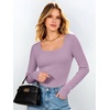 image:imageANRABESS Womens Tops Long Sleeve Shirt Built in Bra  Square NeckSoft Stretchy TextureRibbed Knit Slim Fit tees Casual Everyday Going Out Fall Winter Season LayerPurple