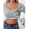 image:imageANRABESS Womens Tops Long Sleeve Shirt Built in Bra  Square NeckSoft Stretchy TextureRibbed Knit Slim Fit tees Casual Everyday Going Out Fall Winter Season LayerGrey