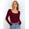 image:imageANRABESS Womens Tops Long Sleeve Shirt Built in Bra  Square NeckSoft Stretchy TextureRibbed Knit Slim Fit tees Casual Everyday Going Out Fall Winter Season LayerWine Red