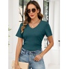 image:imageANRABESS Womens Tops Summer Short Sleeve V Neck Sweater  Slim Fit ShirtsSoft Lightweight Ribbed KnitDressy Casual OutfitsWork OfficeBeach Vacation ClothesEveryday WearLake Blue