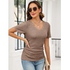 image:imageANRABESS Womens Tops Summer Short Sleeve V Neck Sweater  Slim Fit ShirtsSoft Lightweight Ribbed KnitDressy Casual OutfitsWork OfficeBeach Vacation ClothesEveryday WearLight Brown